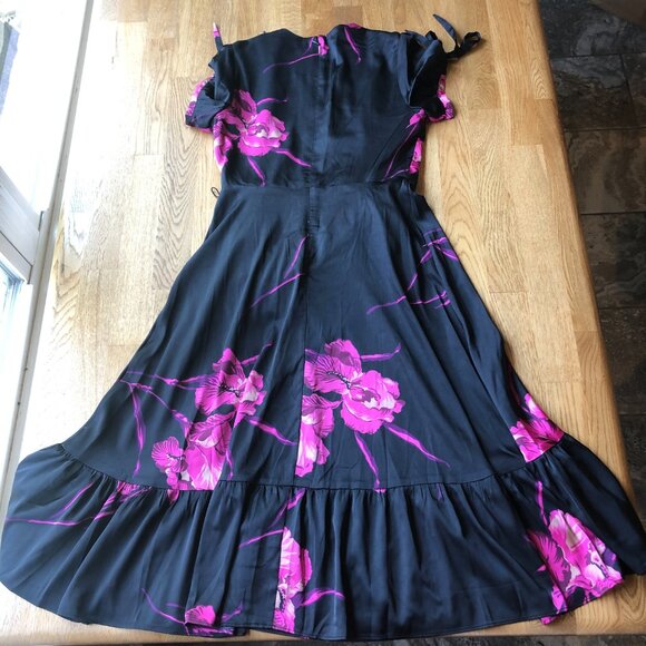 Betsey Johnson Faux Wrap Dress Black Pink Floral Size 4 - Picture 3 of 13